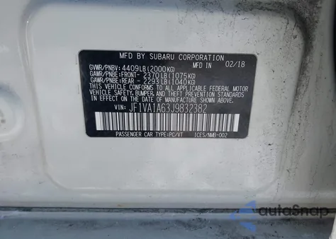 2018 Subaru Wrx из США, поврежденный, VIN JF1VA1A63J9832382